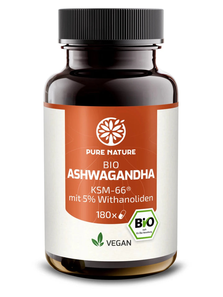Pure Nature Bio Ashwagandha KSM-66 Dose mit 180 Kapseln