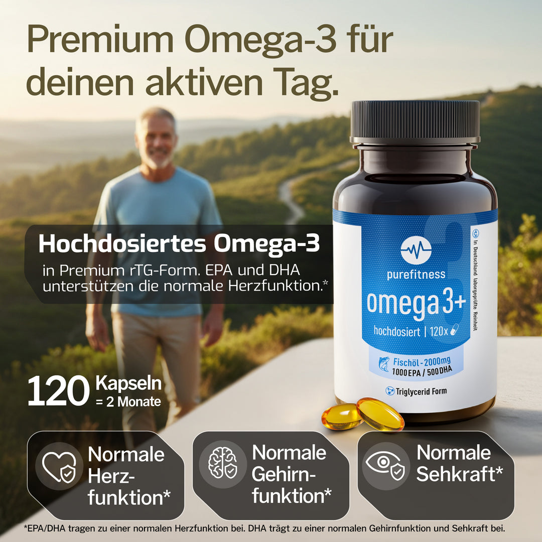 Purefitness Omega 3 Fischöl Kapseln – 2000 mg Triglycerid Form