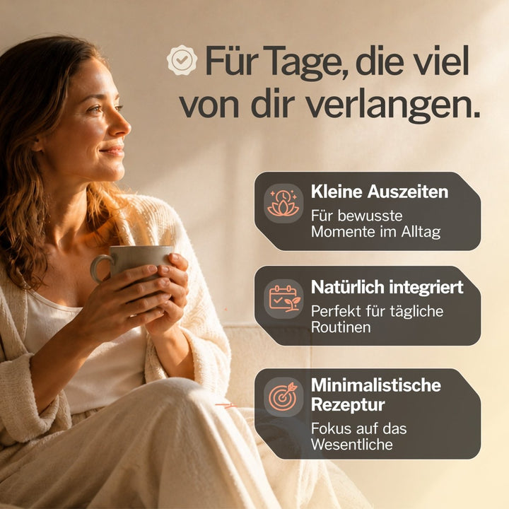 Frau mit Teetasse, Bio Ashwagandha für die tägliche Routine