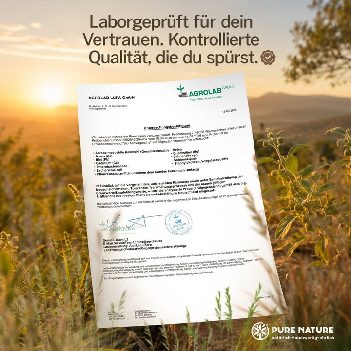 Laborgeprüft: Untersuchungsbestätigung für Bio Ashwagandha