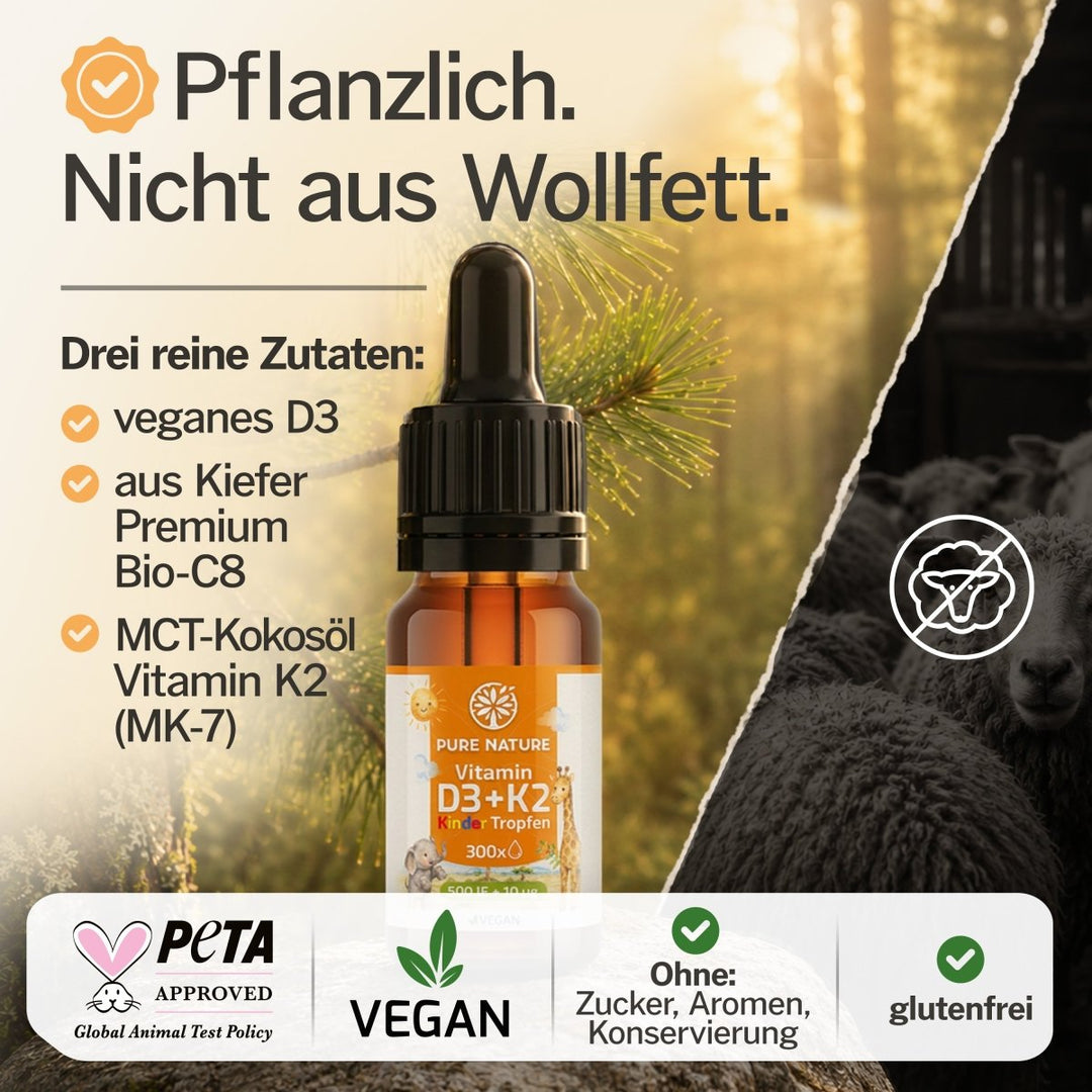 Pure Nature Kinder Vitamin D3 K2 Tropfen MCT-Öl - 500 I.E. | nuPurea