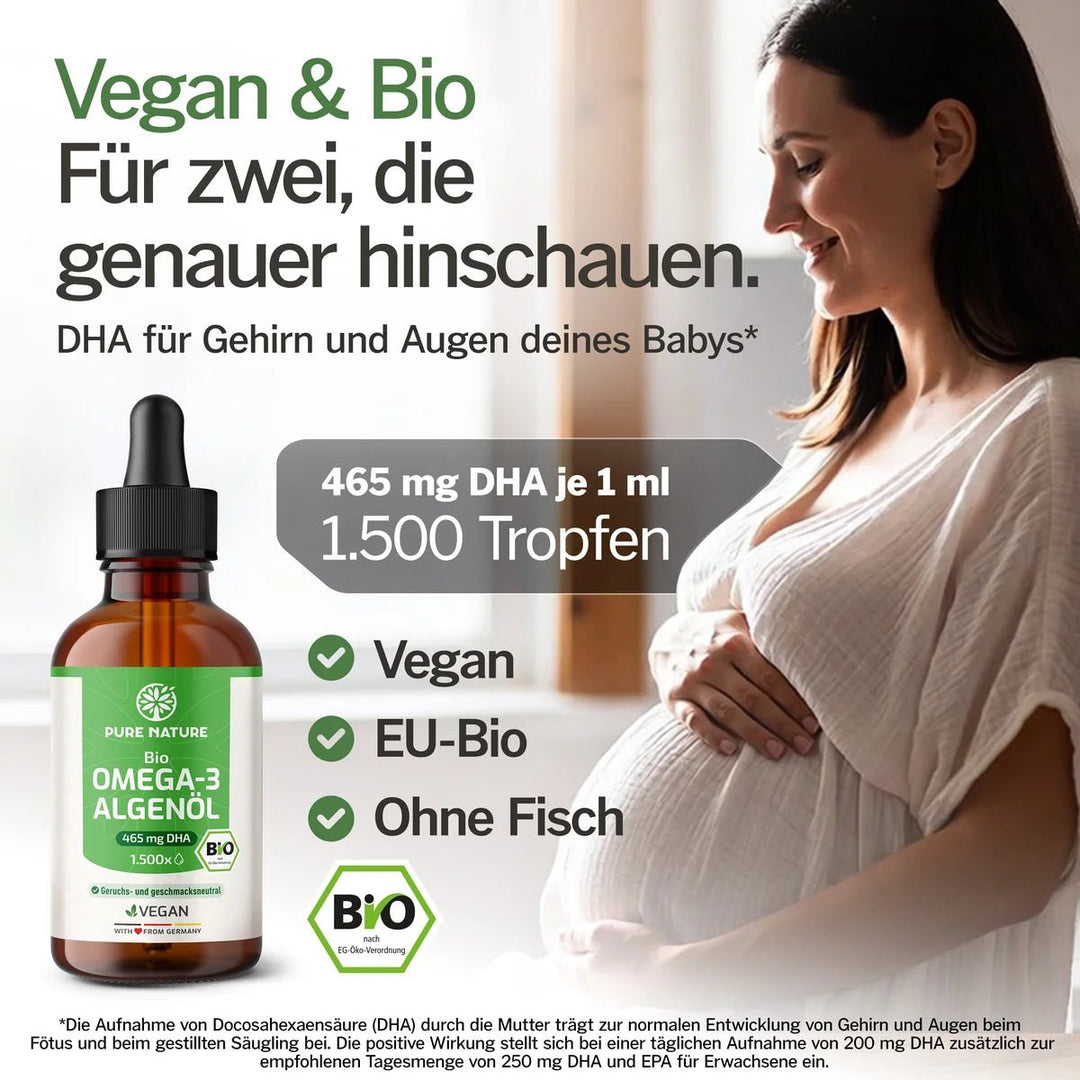Pure Nature Omega-3 Bio-Algenöl vegan - Bild 2: Vegan und Bio, 465 mg DHA je 1 ml, 1.500 Tropfen, ohne Fisch