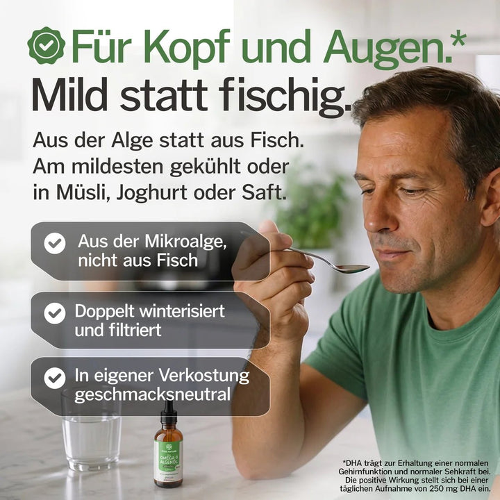 Pure Nature Omega-3 Bio-Algenöl vegan - Bild 3: Für Kopf und Augen, mild statt fischig, aus der Mikroalge