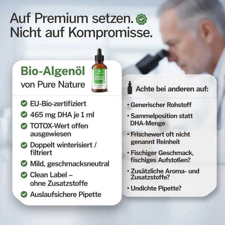Pure Nature Omega-3 Bio-Algenöl vegan - Bild 5: Auf Premium setzen statt Kompromisse, Vergleich mit anderen Anbietern