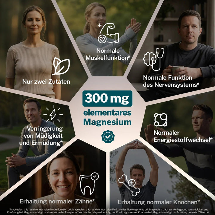 Pure Nature Magnesium Bisglycinat 240 Kapseln - 300 mg elementares Magnesium und die zugelassenen Funktionen