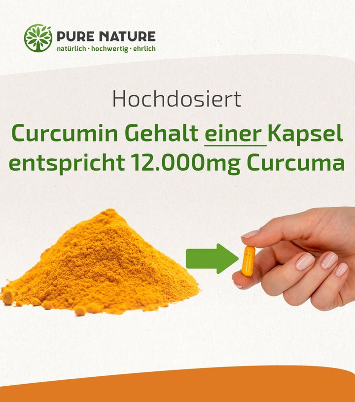 Pure Nature Kurkuma mit Piperin – 90 Kapseln (12.000 mg Komplex) - Purefitness Nutrition